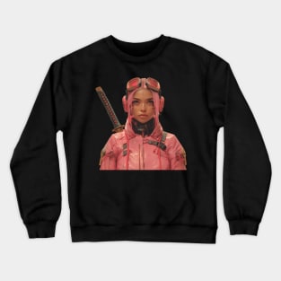 Japanese Samuari Girl Pink Realistic Art Crewneck Sweatshirt